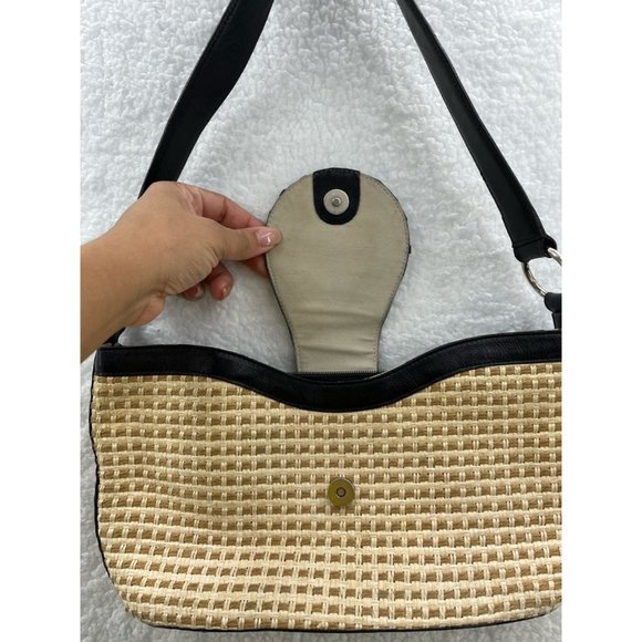 Kate Landry Womens Shoulder Bag Beige Black Woven Mixed Inside Zip Pocket - Picture 8 of 12